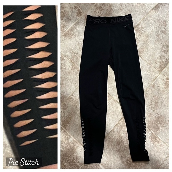 Nike Pro Dri Fit High Rise Tights Razor Hole Accents Ankle Small Black Pull On - Picture 1 of 10